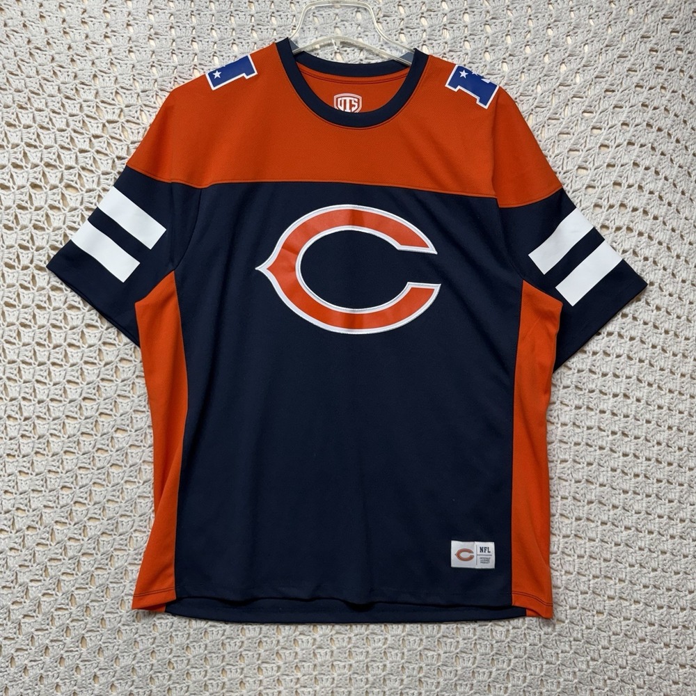 NFL Chicago Bears Football Jersey Shirt Mens Sz XL OTS Brand Navy Blue Orange